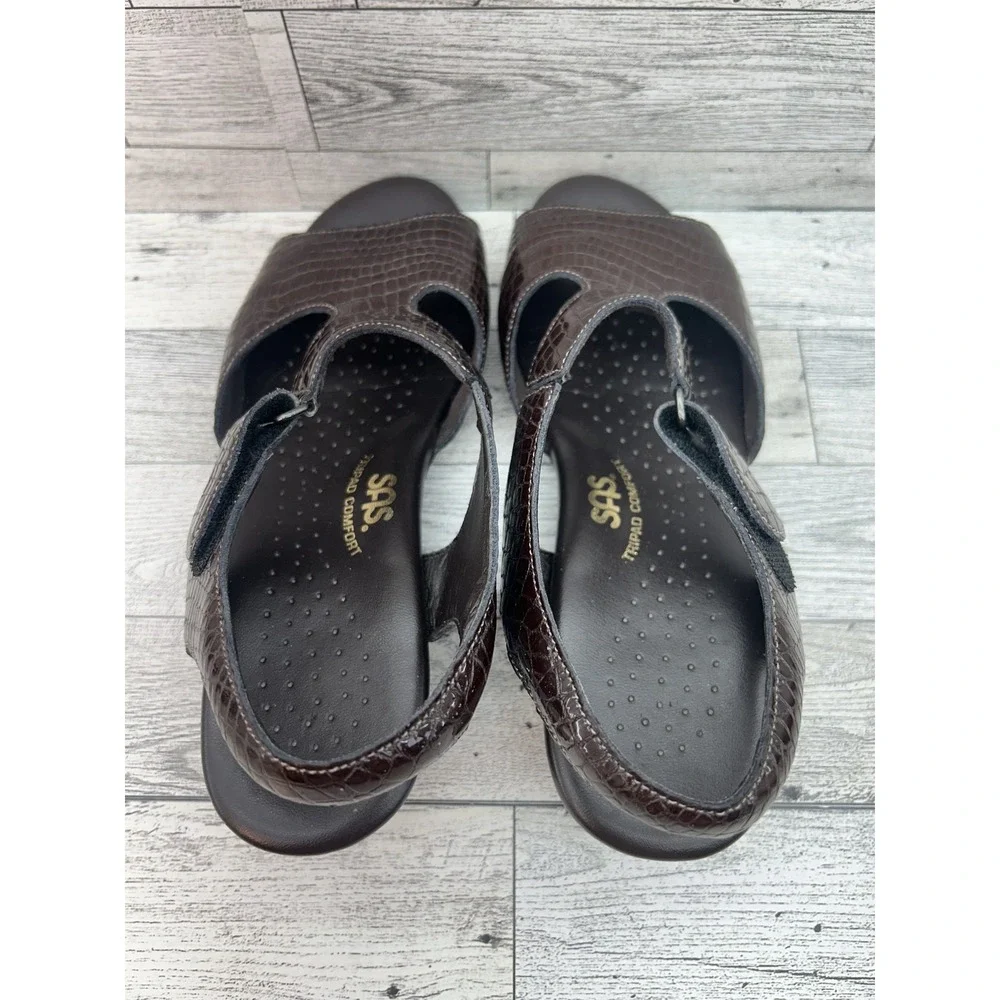 SAS Shoes Womens Size 6.5W Croc Embossed Leather Sandals Tripad Comfort Made USA